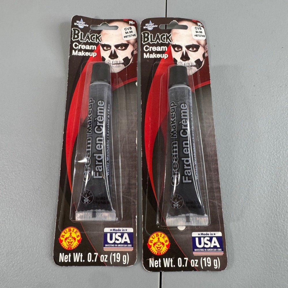 Rubies‎ Black Cream Makeup Unisex 0.7oz Black New Water Washable 2 Pack 18121